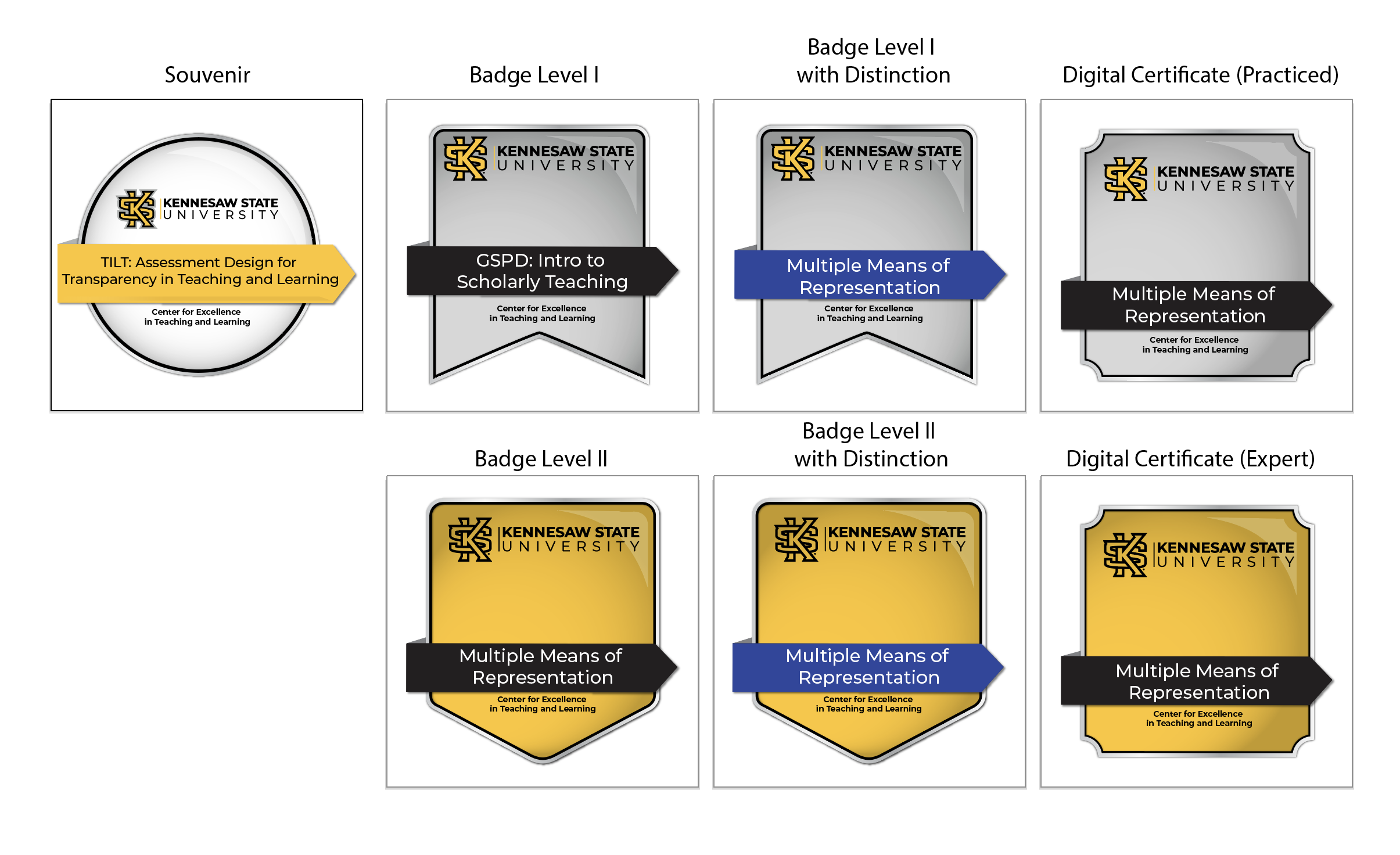 white, silver, and gold credential images